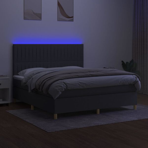 vidaXL Letto a Molle Materasso e LED Grigio Scuro 180x200cm in Tessuto