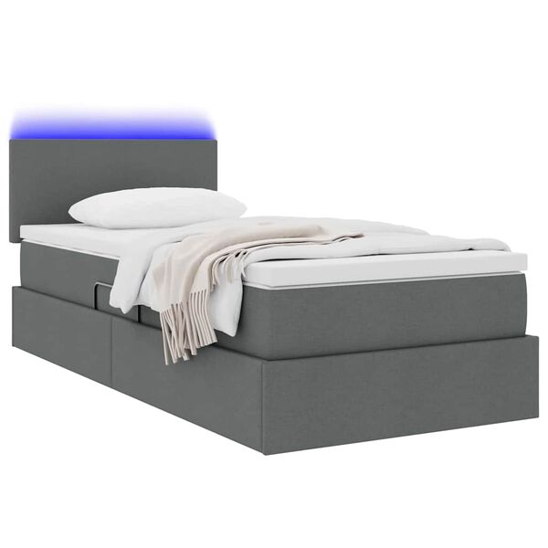 vidaXL Letto con contenitore e LED Grigio scuro 100 x 200 cm Tessuto