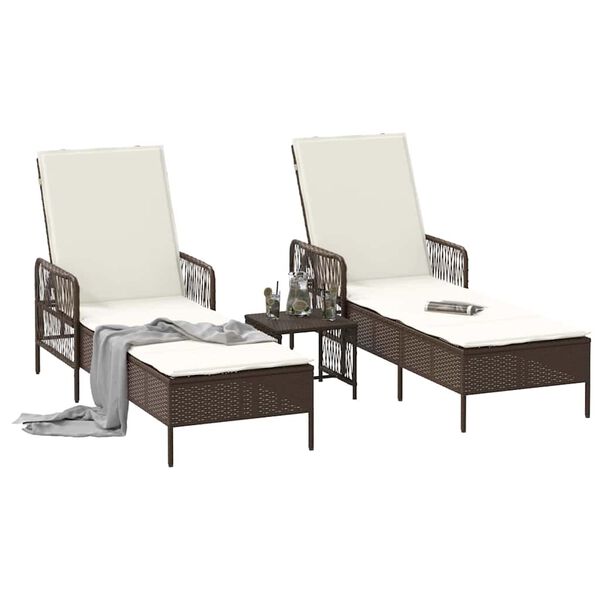 vidaXL Lettino prendisole con cuscino 2 pcs Marrone polyrattan