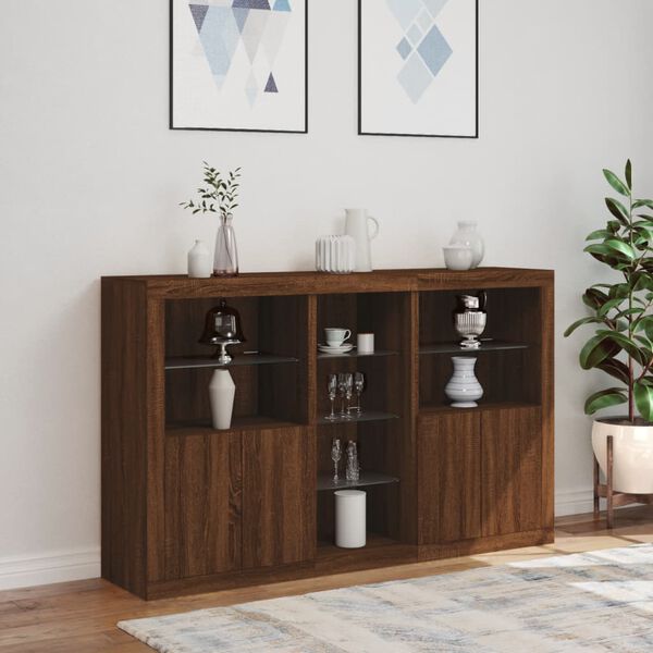 vidaXL Credenza con Luci LED Rovere Marrone 162x37x100 cm