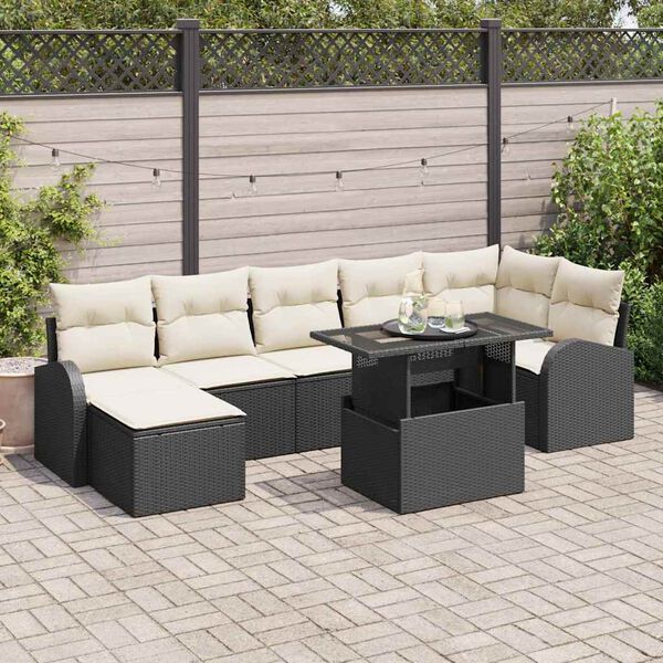 vidaXL Set Divano da Giardino 8 pcs Nero e Crema polyrattan