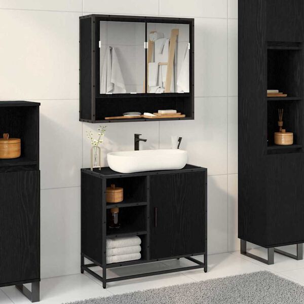 vidaXL Mobile da Bagno Rovere Nero 65 x 33 x 60 cm Legno multistrato