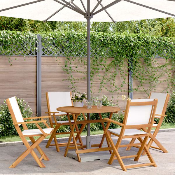 vidaXL Set Pranzo da Giardino 5pz Crema in Tessuto e Legno Massello
