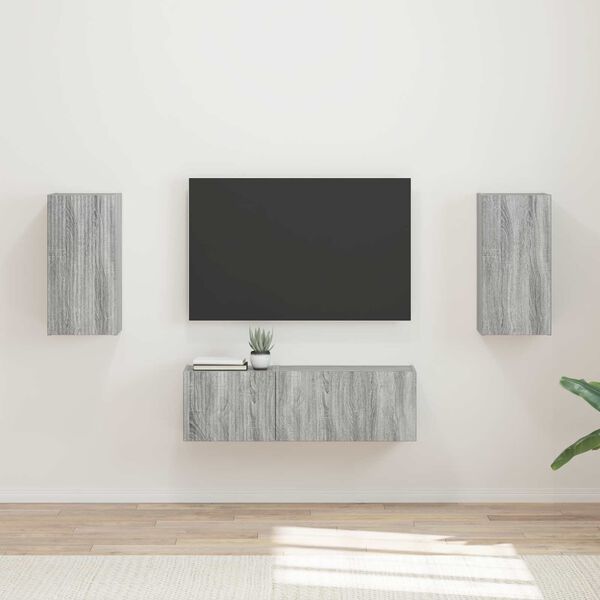 vidaXL Set di Mobiletto da TV a Parete 4 pcs Grigio Sonoma