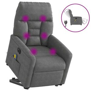 vidaXL Poltrona a Rialzo Reclinabile Massaggi Grigio Scuro Microfibra