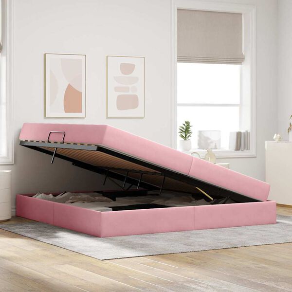 vidaXL Letto con contenitore e materasso Rosa 200 x 200 cm Velluto