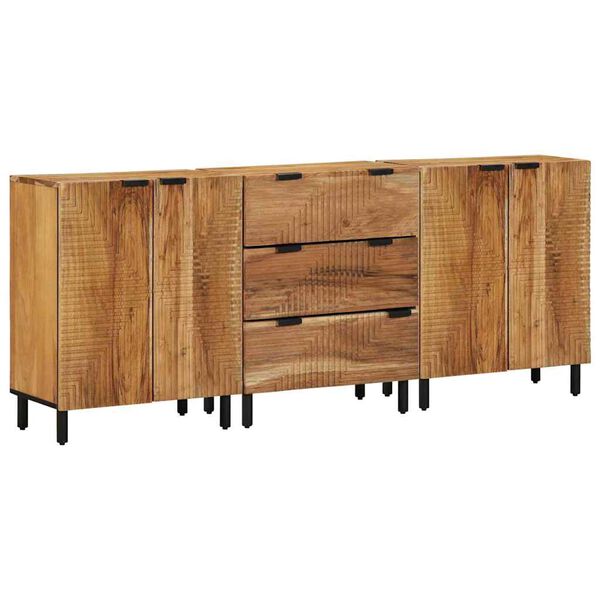 vidaXL Credenza 3 pcs Marrone 60 x 33 x 75 cm Legno massello di acacia