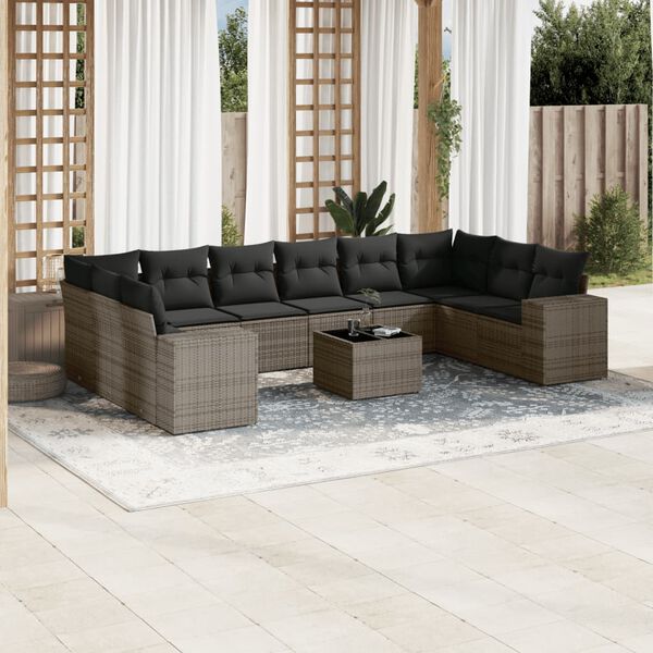 vidaXL Set Divani da Giardino 11 pz con Cuscini in Polyrattan Grigio