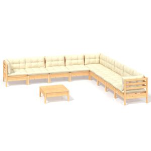 vidaXL Set Divani da Giardino 10 pz con Cuscini Crema Massello di Pino