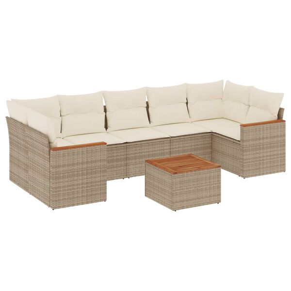 vidaXL Set Divano da Giardino 8 pz con Cuscini Beige in Polyrattan