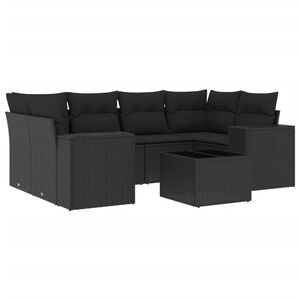 vidaXL Set Divani da Giardino con Cuscini 7pz Nero Polyrattan