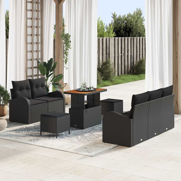 vidaXL Set Divano da Giardino con cuscino 8 pcs Nero polyrattan