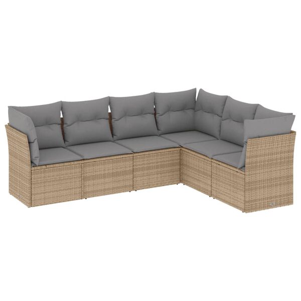 vidaXL Set Divano da Giardino 6 pz con Cuscini Beige in Polyrattan