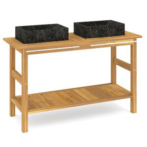 vidaXL Mobile Vanit&agrave; Bagno e Lavandini Marmo Nero Legno Massello Teak