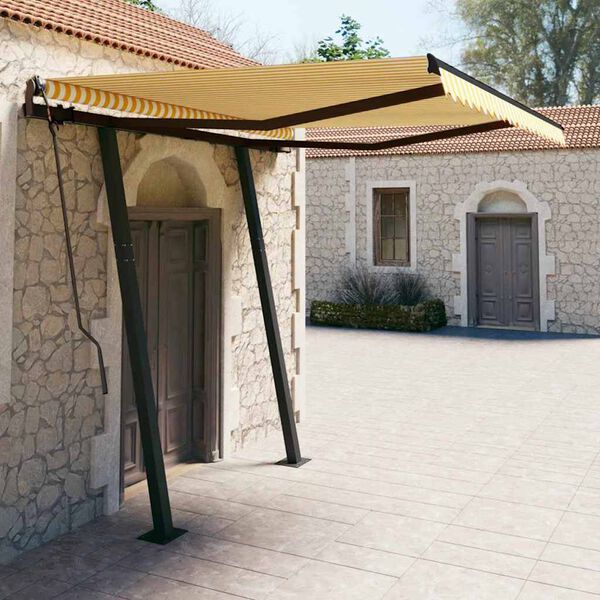 vidaXL Tenda Sole Retrattile Manuale con Pali 3,5x2,5m Gialla Bianca