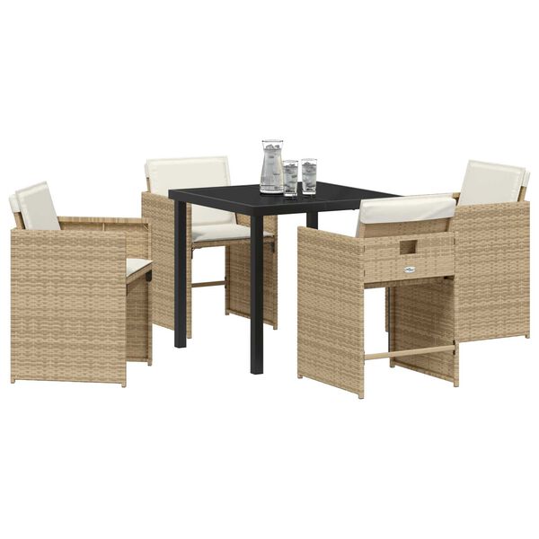 vidaXL Set da Pranzo per Giardino con cuscino 5 pcs Beige polyrattan