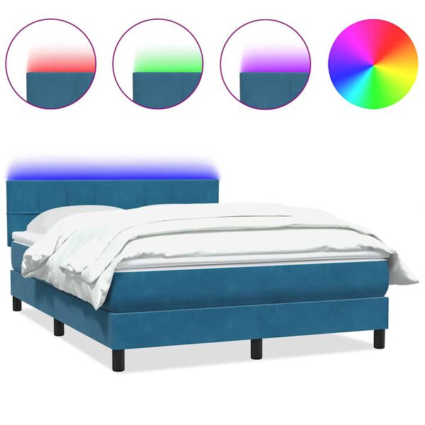 vidaXL Letto a Molle con Materasso e LED Blu Scuro 160x220 cm in Velluto