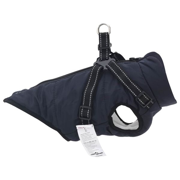 vidaXL Cappotto per Cani con imbracatura Blu navy L Pile e Poliestere