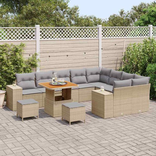vidaXL Set Divano da Giardino con cuscino 12 pcs Beige e Grigio Chiaro
