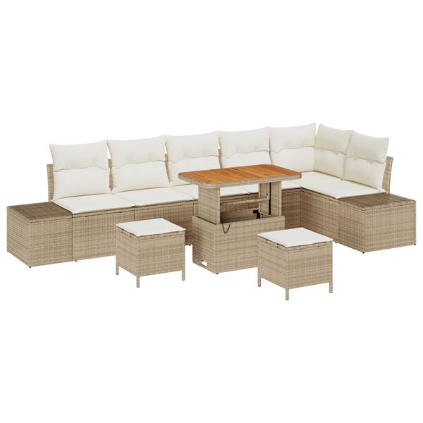 vidaXL Set Divano da Giardino con cuscino 9 pcs Beige polyrattan