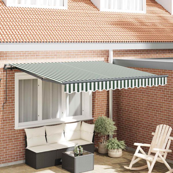 vidaXL Tenda Retrattile Verde e Bianco 350 x 250 cm