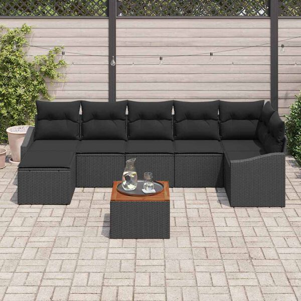 vidaXL Set Divano da Giardino con cuscino 8 pcs Nero polyrattan
