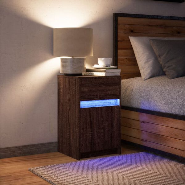vidaXL Comodino con Luci LED Rovere Marrone in Legno Multistrato