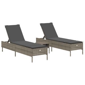 vidaXL Set Lettini Prendisole con Cuscini 3pz Grigio in Polyrattan