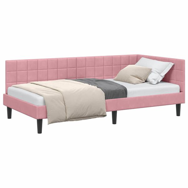 vidaXL Cornice del letto ad angolo Rosa 90 x 200 cm Velluto