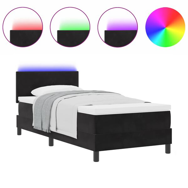 vidaXL Letto a Sorgente LED con materasso Nero 90 x 200 cm Velluto