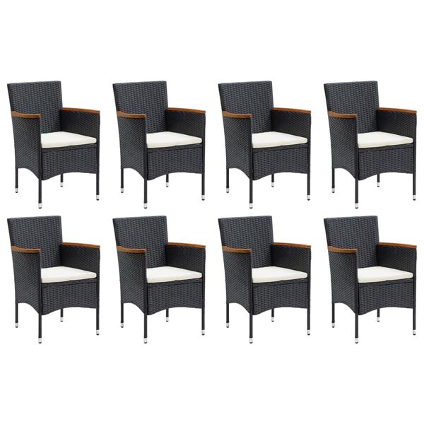 vidaXL Set Pranzo da Giardino 9 pz con Cuscini in Polyrattan Nero