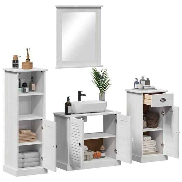 vidaXL Set di mobili per il bagno 4 pcs Bianco Antico Pino massello