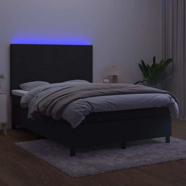 vidaXL Letto a Molle con Materasso e LED Nero 140x200 cm in Velluto