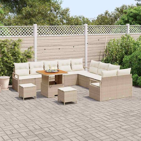 vidaXL Set Divano da Giardino con cuscino 13 pcs Beige polyrattan