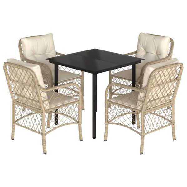 vidaXL Set da Pranzo da Giardino 5 pz con Cuscini Beige in Polyrattan