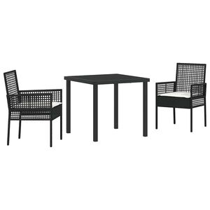 vidaXL Set da Pranzo per Giardino con cuscino 3 pcs Nero polyrattan
