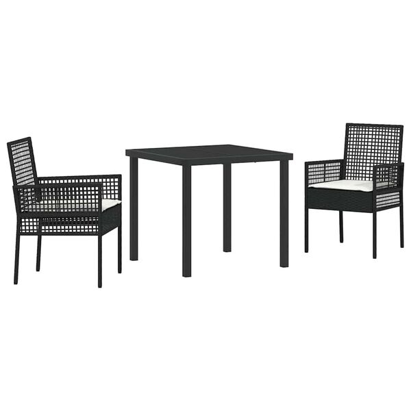 vidaXL Set da Pranzo per Giardino con cuscino 3 pcs Nero polyrattan