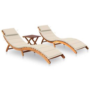 vidaXL Lettini Prendisole 2 pz con Tavolo e Cuscini in Legno d'Acacia