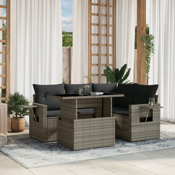 vidaXL Set Divano da Giardino 5 pz con Cuscini Grigio in Polyrattan