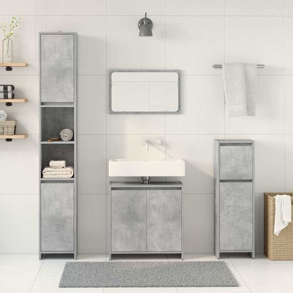 vidaXL Set Mobili da Bagno 4 pz Grigio Cemento in Legno Multistrato