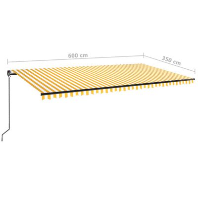 vidaXL Tenda da Sole Retrattile Manuale LED 600x350 cm Giallo Bianco