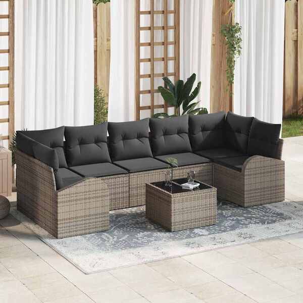 vidaXL Set Divano da Giardino con cuscino 8 pcs Grigio polyrattan