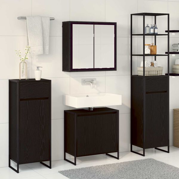 vidaXL Set di mobili per il bagno Rovere Nero Legno multistrato