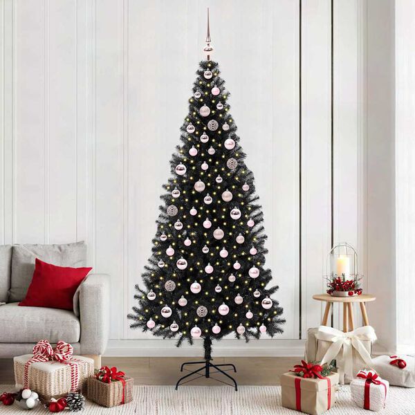 vidaXL Albero di Natale con 300 LED con supporto Nero 210 cm PVC