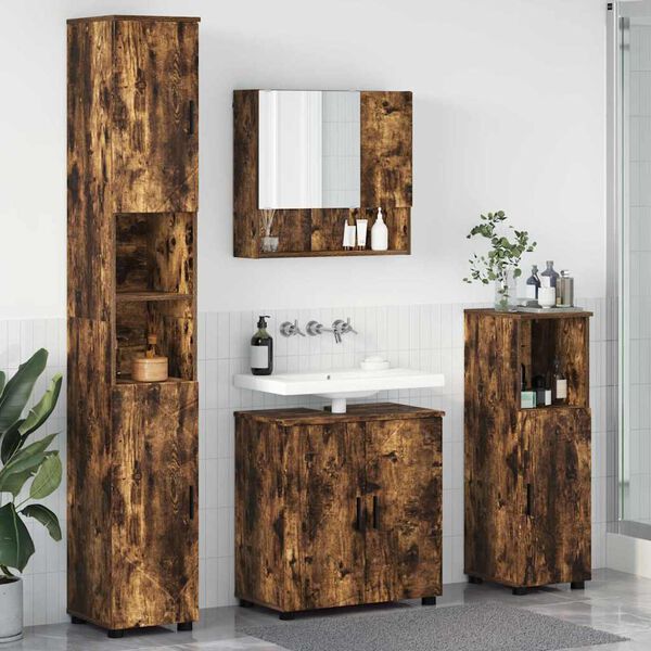 vidaXL Set di mobili per il bagno Montaggio a parete 4 pcs Rovere fum&eacute;