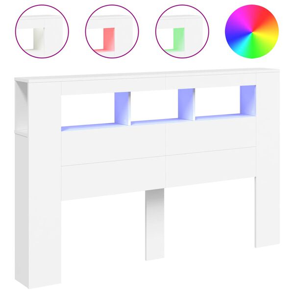 vidaXL Testiera LED Bianca 160x18,5x103,5 cm Legno Multistrato