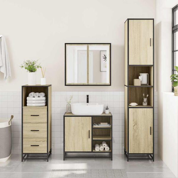 vidaXL Set Mobili da Bagno 3 pz Rovere Sonoma in Legno Multistrato