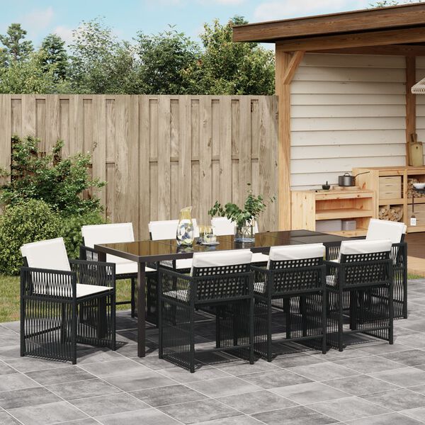 vidaXL Set da Pranzo per Giardino 9 pcs Nero polyrattan