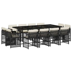 vidaXL Set da Pranzo da Giardino 13pz con Cuscini Nero in Polyrattan