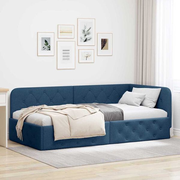 vidaXL Cornice del letto ad angolo Blu 90 x 200 cm Tessuto